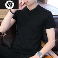 HongZun2023夏季潮流个性潮男短袖T恤韩版修身V领半袖棉服中国风男装