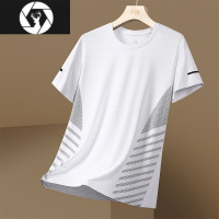 HongZun中老年爸爸装冰丝短袖夏季新款圆领宽松透气吸汗凉感上衣薄款T恤