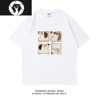 HongZun夏季ins港风潮牌趣味小狗狗印花短袖t恤男宽松情侣装半袖体恤