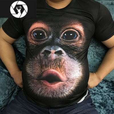 HongZun3D个性立体搞笑猩猩猴子短袖男大码胖子夏季冰丝薄款t恤印花衣服