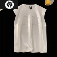 HongZun美式钢印麂皮绒背心男装夏季运动健身无袖T恤大码坎肩潮宽松