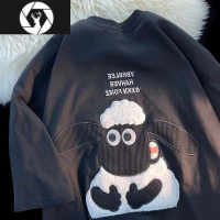 HongZun绿色oversize趣味小羊短袖t恤男女港味chic艺术生情侣别致上衣tee