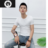 HongZun小码紧身t恤男休闲潮牌体恤精小伙贴身男修身圆领纯色短袖
