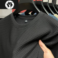 HongZun竹节网眼冰丝t恤男短袖圆领2023新款丅血男打底衫夏季纯色薄