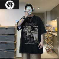 HongZun美式高街短袖男款欧美半截袖T恤夏季水洗做旧七分袖