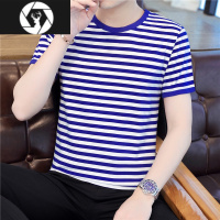 HongZun2023夏季短袖男士情侣装大码t恤 团购班服广场舞百搭条纹海魂衫潮