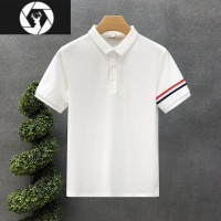 HongZun设计师款彩条装饰白色polo衫男短袖潮牌个性半袖夏季高端翻领t恤
