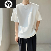 HongZun牛油果绿垫肩T恤男设计感小众韩版网红百搭高级感半袖打底衫