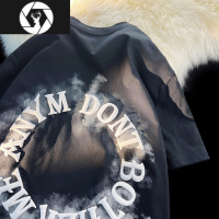 HongZun美式复古t恤男ins潮牌发泡字母后背印花短袖设计感情侣七分袖