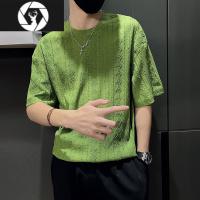 HongZun冰丝短袖T恤男透气凉感夏季上衣ins潮牌超火夏装男装百搭衣服七分