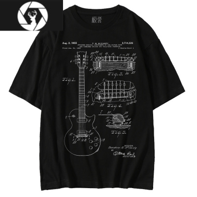 HongZun创意吉他构造分解图案短袖T恤摇滚乐队男女百搭韩版ins潮个性