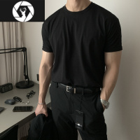 HongZun美式小领口正肩男士短袖t恤紧袖口显肌肉硬汉修身夏