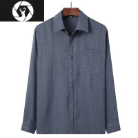HongZun春秋季爸爸长袖衬衫中老年人男爷爷夏装上衣衬衣棉麻薄款60-70-80