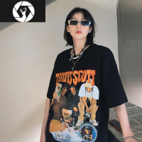 HongZun美式街头t恤设计感小众vintage复古说唱短袖男潮牌夏季七分袖