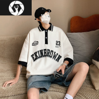 HongZun美式复古棒球polo衫短袖男设计感小众西海岸学院风t恤日系七分袖