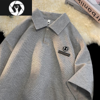 HongZun华夫格POLO衫短袖男款夏季美式笑脸t恤港风原宿七分体桖