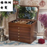 欧式实木首饰盒多功能收纳盒带镜子化妆盒项链戒指手镯饰品盒