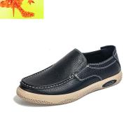 休闲皮鞋男头层板鞋圆头套脚软皮软底青年驾车鞋男豆豆鞋 简畅