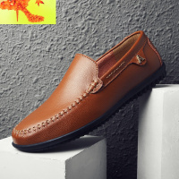 豆豆鞋男白色休闲皮鞋懒人鞋一脚蹬韩版透气大码男鞋秋季潮鞋 简畅