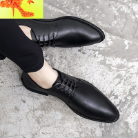 黑色皮鞋男韩版英伦潮流皮春季正装青年尖头帅气新郎商务休闲软 简畅休闲鞋