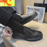 大码商务休闲乐福鞋潮英伦黑色圆头马丁鞋西装男鞋复古男士小皮鞋 简畅