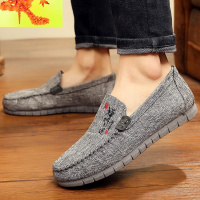 刺绣中国风亚麻一脚蹬老北京布鞋男软底舒适透气休闲豆豆汉服鞋子 简畅