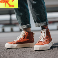 2022春夏新款日系复古高帮帆布鞋休闲鞋男厚底鞋轮胎底固特异男鞋 简畅