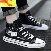 ins鞋子男潮鞋高帮帆布鞋男2022新款春夏涂鸦皮卡丘休闲板鞋 简畅