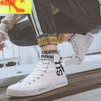 高帮帆布鞋ins鞋子男潮鞋2022新款春夏韩版潮流百搭小白板鞋 简畅