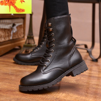 2022春季新款男士马丁靴英伦韩版中筒高帮男靴子防水防滑皮靴 简畅