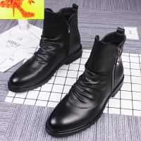 马丁靴男休闲尖头皮靴男高帮皮鞋冬季短靴韩版男靴子潮工装靴 简畅