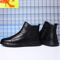 男靴子冬季高帮潮流百搭休闲皮鞋男士中帮马丁英伦一脚蹬加绒棉鞋 简畅靴子 男