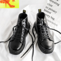 春季新款黑色皮鞋男高帮马丁靴男英伦风中筒短靴子潮流工装雪地靴 简畅