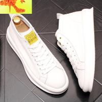 男士高帮板鞋白色厚底内增高中邦男鞋透气牛仔靴青年男短靴子 简畅靴子 男