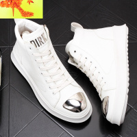 新款男式高帮板鞋厚底内增高白色男靴子时尚潮男短靴韩版马丁靴子 简畅