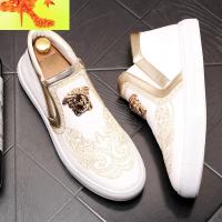 白色男士高帮板鞋潮男休闲鞋刺绣复古中邦男鞋子内增高青年短靴子 简畅靴子 男