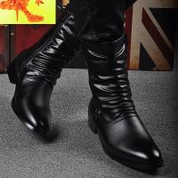秋冬男靴子韩版潮流英伦男高帮靴马丁靴男士中筒靴内增高尖头皮靴 简畅