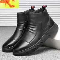 皮靴男高帮男士英伦软底男鞋冬季加绒棉鞋休闲百搭马丁靴子 简畅