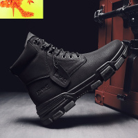 马丁靴男春季防水英伦高帮皮鞋男靴工装靴子中帮黑色防滑皮靴 简畅