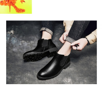 切尔西靴男短靴英伦高帮男马丁靴秋冬季皮鞋加绒皮靴时尚潮流男靴 简畅