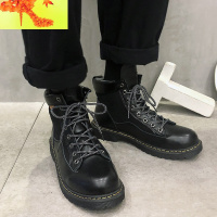 春季2022网红ins马丁靴男高帮男士马丁鞋英伦风黑色工装靴子 简畅