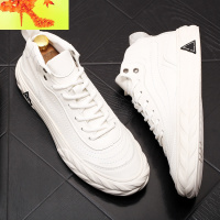 新款厚底高帮休闲鞋韩版百搭板鞋潮流男鞋中邦白色鞋青年短皮靴子 简畅