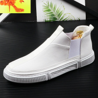 韩版白色中帮板鞋男夏季套脚乐福鞋青年百搭运动休闲鞋短靴皮靴子 简畅