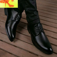 。男士尖头细带黑色青年英伦商务休闲正装结婚伴郎皮鞋男 简畅休闲鞋