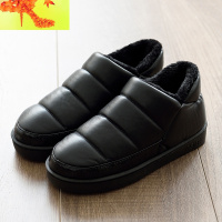 冬季棉拖鞋包跟防水皮面男女加厚底防滑室内外家居家月子鞋保暖鞋 简畅