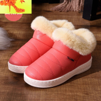 皮质秋冬季棉拖鞋高包跟情侣家居家防水防滑保暖厚底男女月子拖鞋 简畅