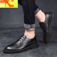 英伦休闲小皮鞋男士布洛克花男鞋韩版潮流学生青少年百搭皮鞋男 简畅休闲鞋