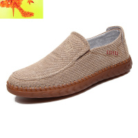 老北京布鞋男亚麻牛筋底棉麻帆布防滑百搭透气中年男士休闲开车鞋 简畅
