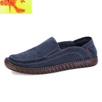 老北京布鞋男牛筋底软底防滑社会人秋季休闲鞋懒人一脚蹬帆布鞋子 简畅