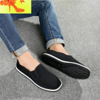 老北京布鞋男士黑色轮胎底耐磨防滑工作鞋千层底一脚蹬老年散步鞋 简畅